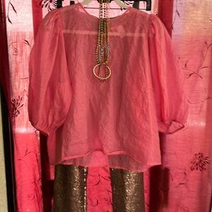 Pink Puff Sleeve Oversized Blouse